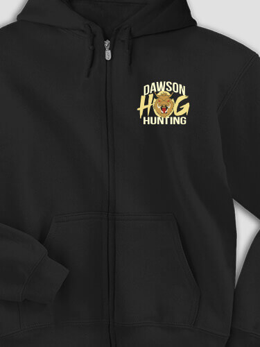 Hog Hunting Black Embroidered Zippered Hooded Sweatshirt