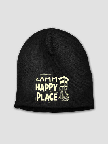 Hunting Happy Place Black Embroidered Beanie