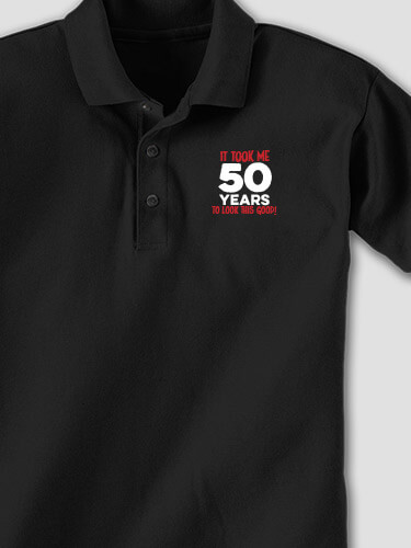 It Took Years Black Embroidered Polo Shirt