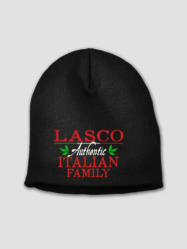 Italian Family Black Embroidered Beanie