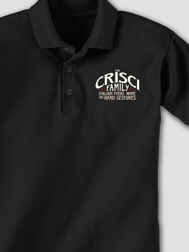 Italian Hand Gestures Black Embroidered Polo Shirt