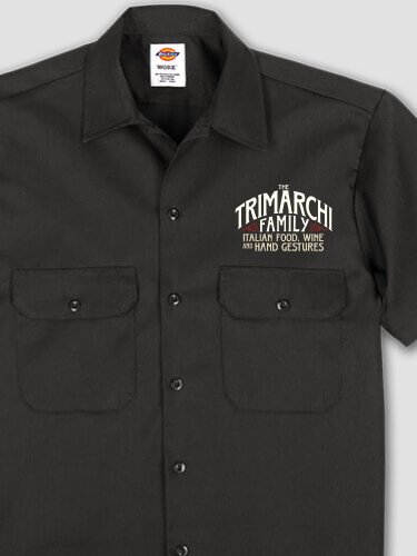 Italian Hand Gestures Black Embroidered Work Shirt