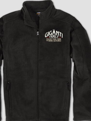 Italian Hand Gestures Black Embroidered Zippered Fleece