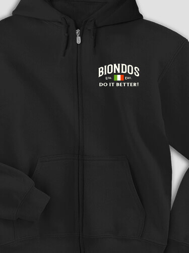 Italians Do It Better Black Embroidered Zippered Hooded Sweatshirt
