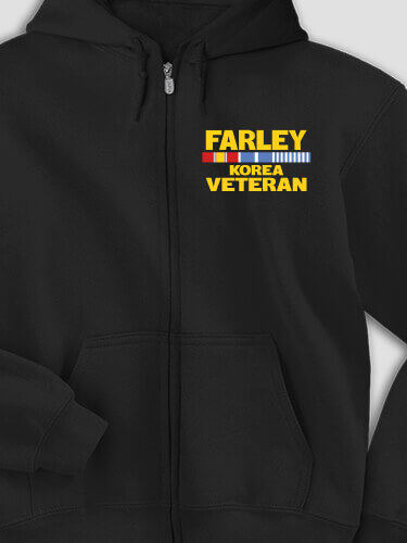 Korea Veteran Black Embroidered Zippered Hooded Sweatshirt