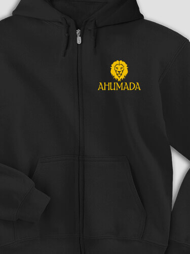 Lion Black Embroidered Zippered Hooded Sweatshirt