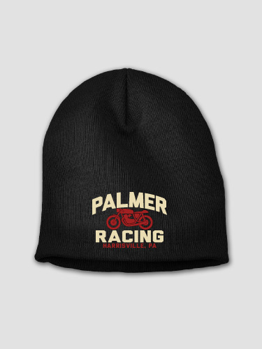 Motorcycle Racing Black Embroidered Beanie