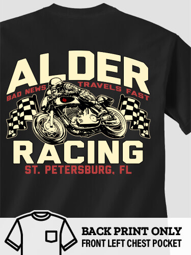 Motorcycle Racing Black Pocket Adult T-Shirt