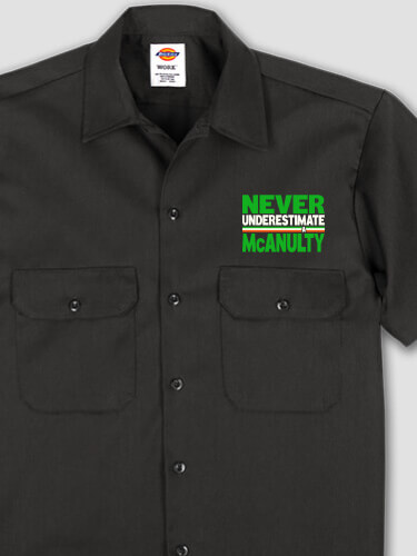 Never Underestimate Irish Black Embroidered Work Shirt