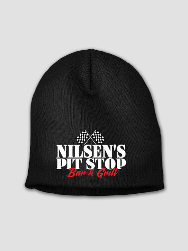 Pit Stop Black Embroidered Beanie