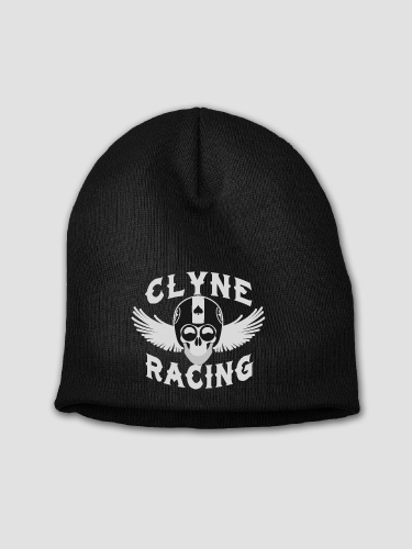 Racing Skull Black Embroidered Beanie