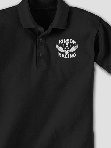 Racing Skull Black Embroidered Polo Shirt
