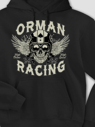 Racing Skull Black Adult Hooded Sweatshirt