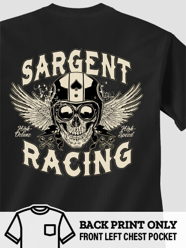 Racing Skull Black Pocket Adult T-Shirt