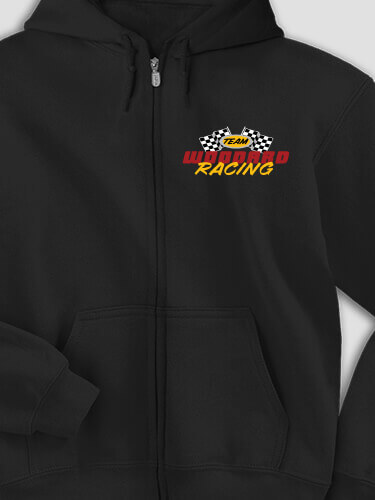 Racing Team Black Embroidered Zippered Hooded Sweatshirt