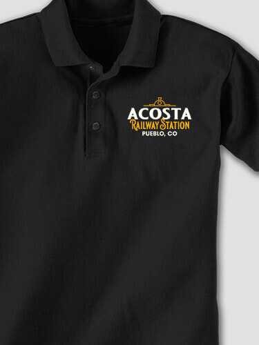 Railway Station Black Embroidered Polo Shirt