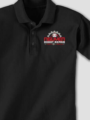 Robot Repair Black Embroidered Polo Shirt