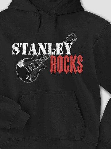 Rocks Guitar Black Adult Hooded Sweatshirt