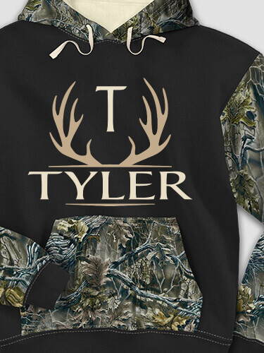 Antler Monogram Black/SFG Camo Adult 2-Tone Camo Hooded Sweatshirt