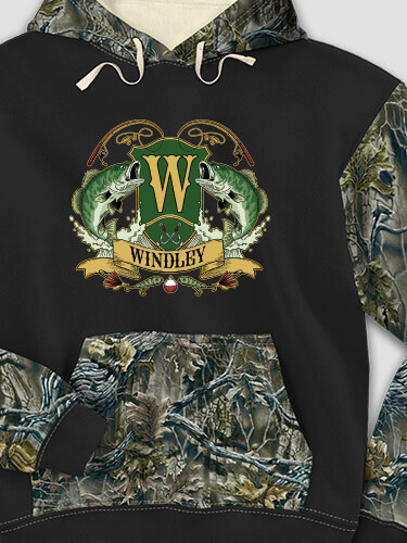 Bass Coat Of Arms Black/SFG Camo Adult 2-Tone Camo Hooded Sweatshirt