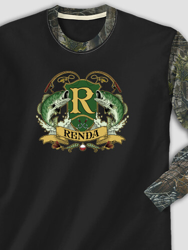 Bass Coat Of Arms Black/SFG Camo Adult 2-Tone Camo Long Sleeve T-Shirt