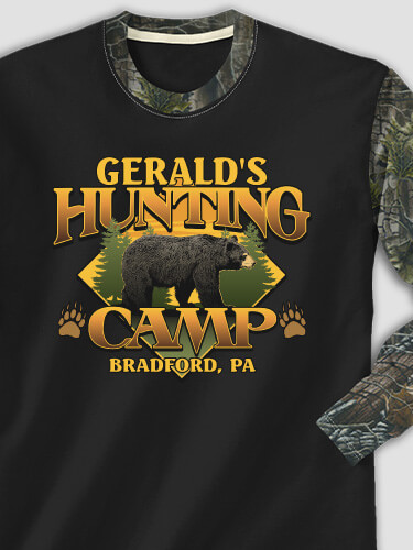 Bear Hunting Camp Black/SFG Camo Adult 2-Tone Camo Long Sleeve T-Shirt