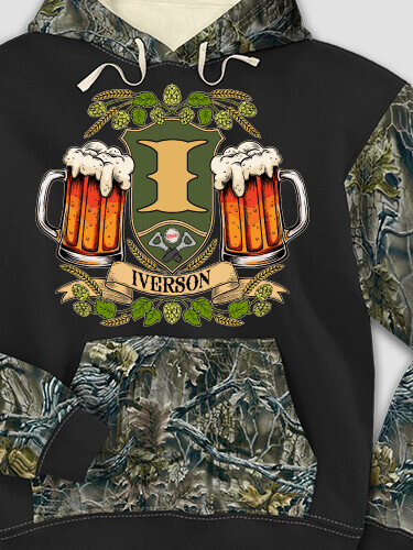 Beer Coat Of Arms Black/SFG Camo Adult 2-Tone Camo Hooded Sweatshirt