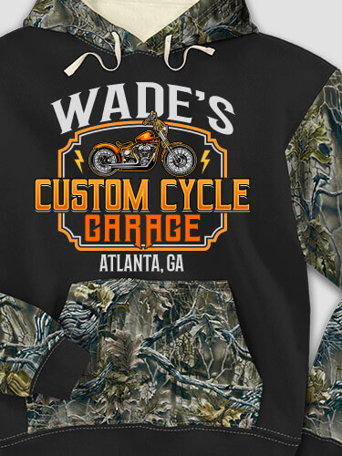 Custom Cycle Garage Black/SFG Camo Adult 2-Tone Camo Hooded Sweatshirt