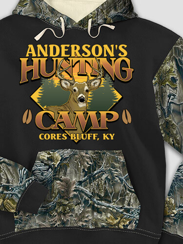 Deer Hunting Camp Black/SFG Camo Adult 2-Tone Camo Hooded Sweatshirt
