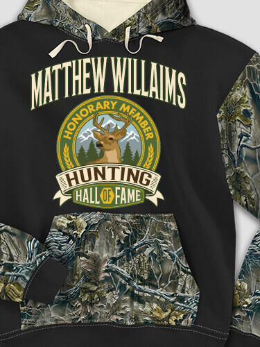 Deer Hunting Hall Of Fame Black/SFG Camo Adult 2-Tone Camo Hooded Sweatshirt
