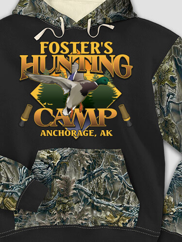 Duck Hunting Camp Black/SFG Camo Adult 2-Tone Camo Hooded Sweatshirt