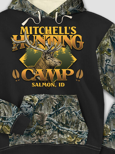 Elk Hunting Camp Black/SFG Camo Adult 2-Tone Camo Hooded Sweatshirt