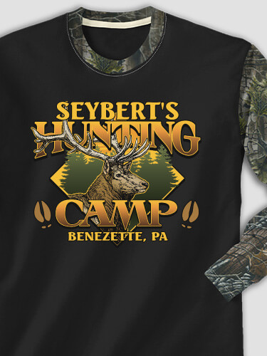 Elk Hunting Camp Black/SFG Camo Adult 2-Tone Camo Long Sleeve T-Shirt