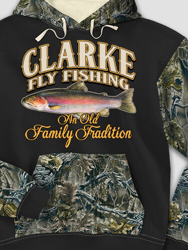 Fly Fishing Family Tradition Black/SFG Camo Adult 2-Tone Camo Hooded Sweatshirt