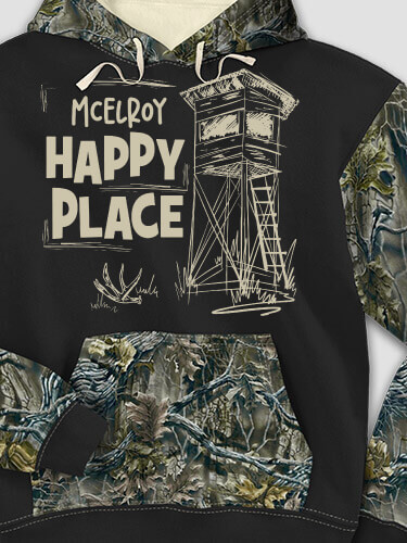 Hunting Happy Place Black/SFG Camo Adult 2-Tone Camo Hooded Sweatshirt