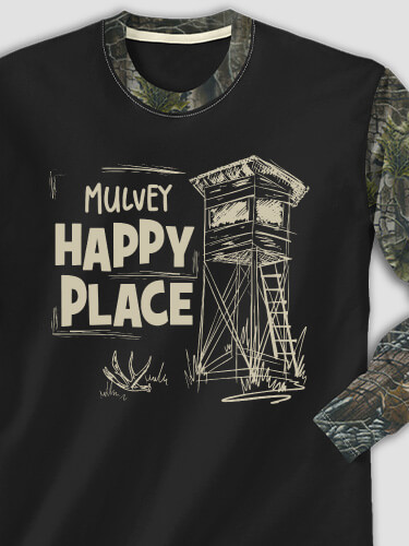Hunting Happy Place Black/SFG Camo Adult 2-Tone Camo Long Sleeve T-Shirt