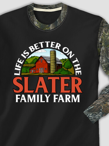 Life Is Better Farm Black/SFG Camo Adult 2-Tone Camo Long Sleeve T-Shirt