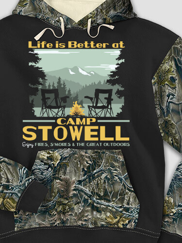 Life Is Better Black/SFG Camo Adult 2-Tone Camo Hooded Sweatshirt