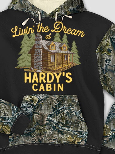 Livin' The Dream Cabin Black/SFG Camo Adult 2-Tone Camo Hooded Sweatshirt