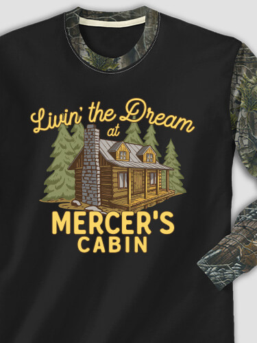 Livin' The Dream Cabin Black/SFG Camo Adult 2-Tone Camo Long Sleeve T-Shirt