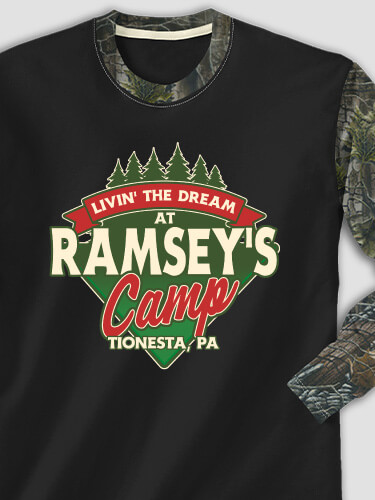 Livin' The Dream Camp Black/SFG Camo Adult 2-Tone Camo Long Sleeve T-Shirt