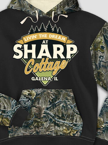 Livin' The Dream Cottage Black/SFG Camo Adult 2-Tone Camo Hooded Sweatshirt