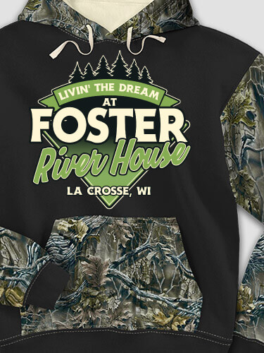 Livin' The Dream River House Black/SFG Camo Adult 2-Tone Camo Hooded Sweatshirt