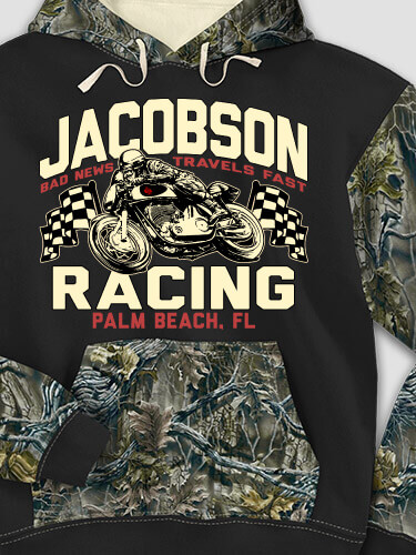 Motorcycle Racing Black/SFG Camo Adult 2-Tone Camo Hooded Sweatshirt