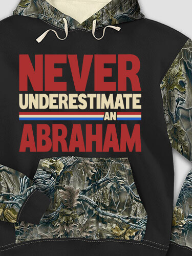 Never Underestimate Black/SFG Camo Adult 2-Tone Camo Hooded Sweatshirt