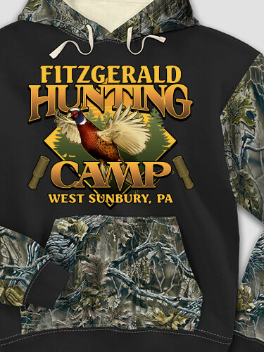 Pheasant Hunting Camp Black/SFG Camo Adult 2-Tone Camo Hooded Sweatshirt