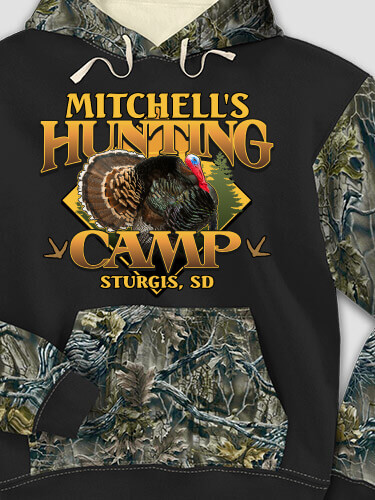 Turkey Hunting Camp Black/SFG Camo Adult 2-Tone Camo Hooded Sweatshirt
