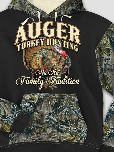 Turkey Hunting Family Tradition Black/SFG Camo Adult 2-Tone Camo Hooded Sweatshirt