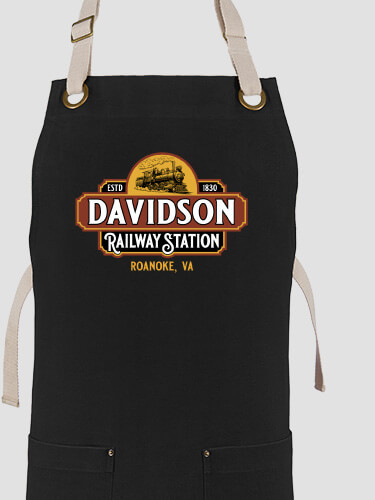 Railway Station Black/Stone Canvas Work Apron