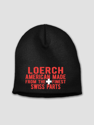 Swiss Parts Black Embroidered Beanie